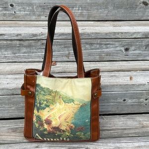 Patricia Nash Amalfi Tote Bag Italian Postcard Poster Leather Handbag Purse Rare